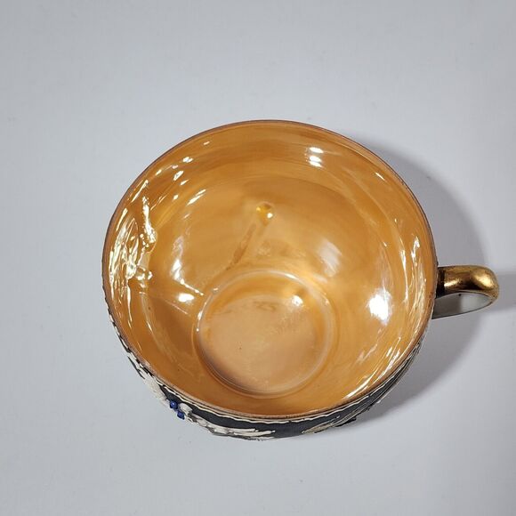 Vintage Dragonware Tea Cup & Saucer Occupied Japan Orange & Black - Picture 2 of 10